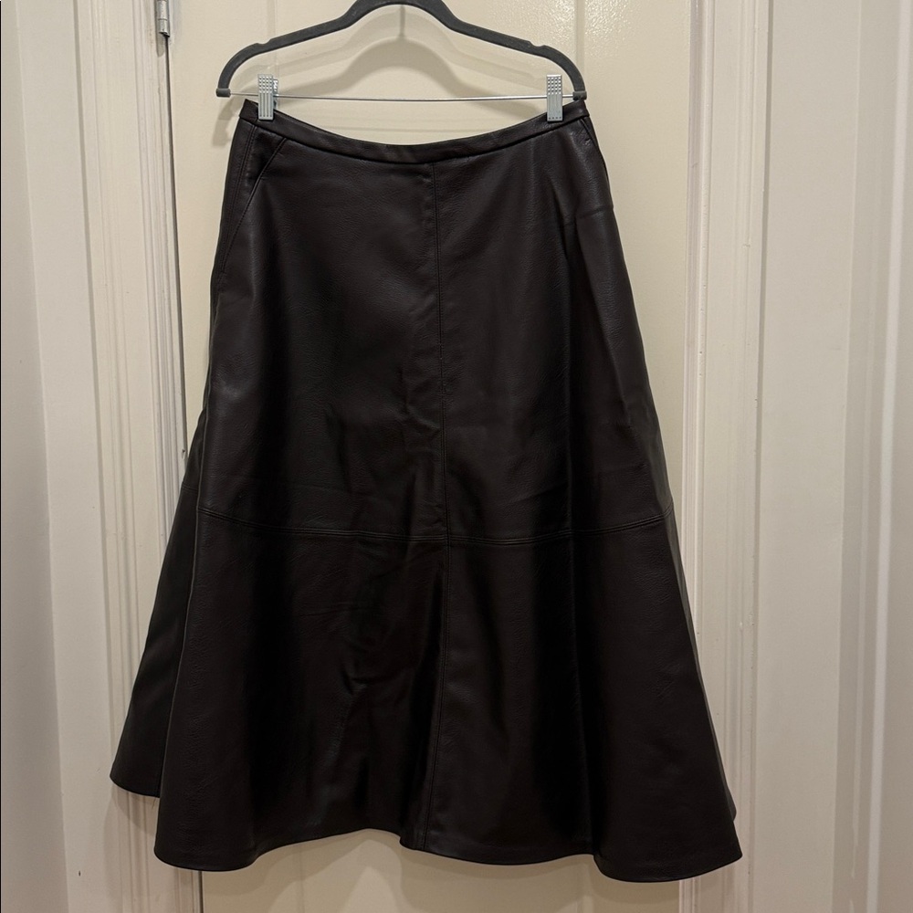 H&M Dark Brown A-Line Leather Skirt